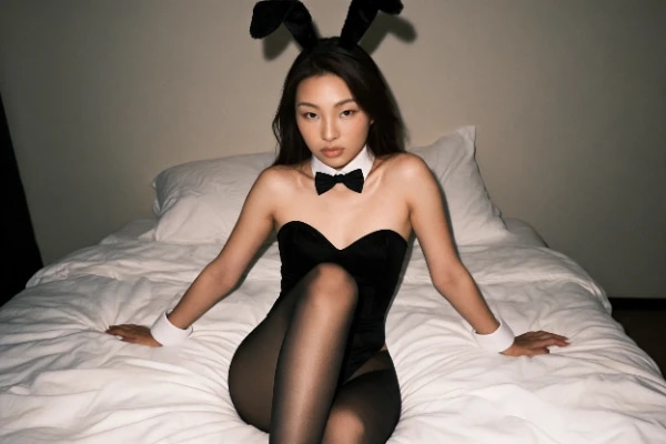 Generate AI big boobs: Ai Bunny Girlfriend Cosplay Asian Fishnet Stockings